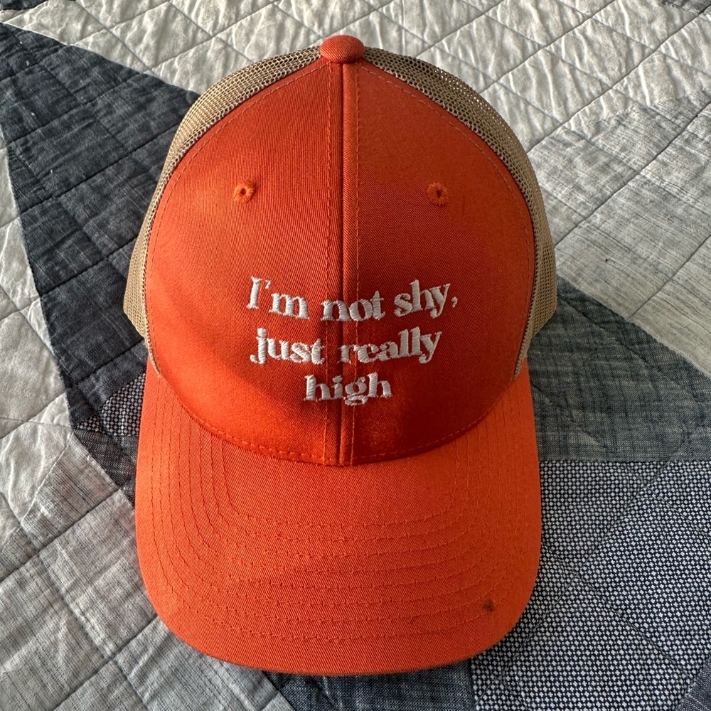 Orange and Tan Cap with Embroidered Text